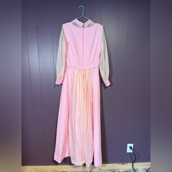 Vintage 60s/70s Pink Formal Wedding Gown – Sheer Sleeves Size XS/S - Picture 11 of 16